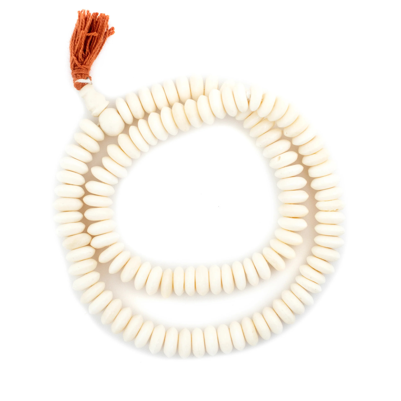 White Bone Mala Disk Beads 12mm Nepal Large Hole 24 Inch Strand