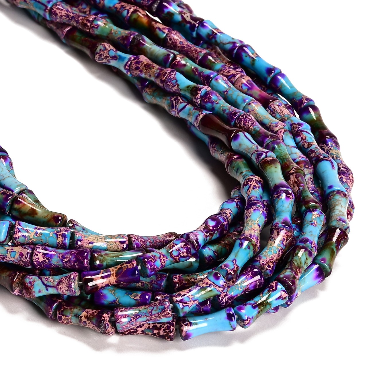 Purple Galaxy Sea Sediment Jasper Bamboo Tube Beads Size 6x13mm 15.5” Strand