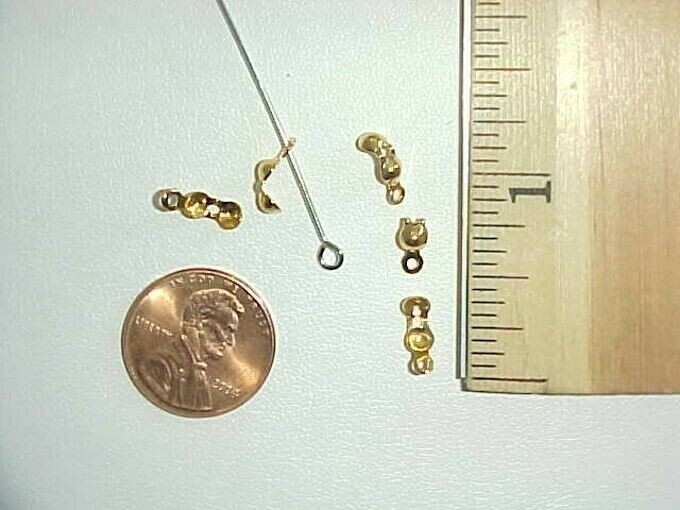100 VINTAGE GOLD PLATED CRIMP SHUT CLAMSHELL BEAD TIP KNOT COVERS WITH LOOP L959