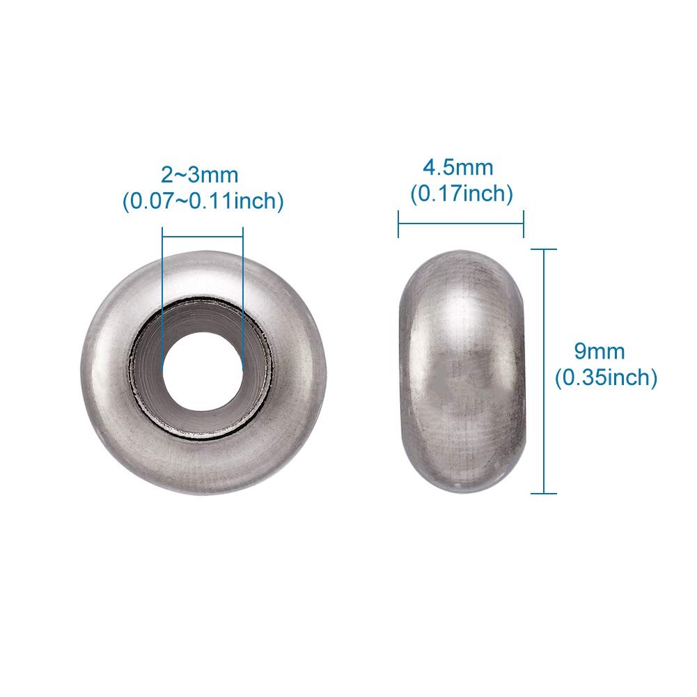 Fashewelry 20pcs 9mm Rubber Stopper Beads 2-3mm Hole 201 Stainless Steel Inse…