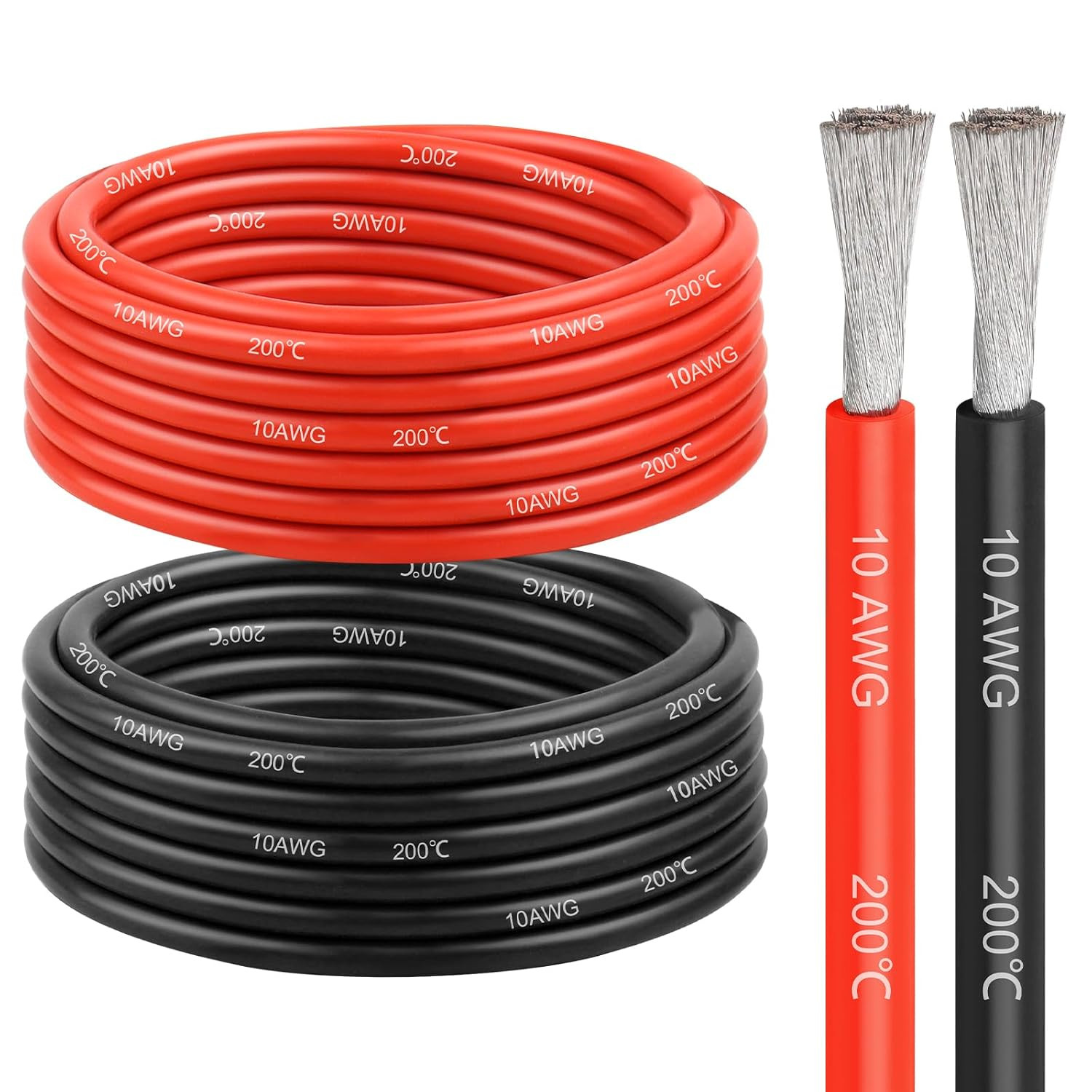 10 Gauge Silicone Wire (20Ft Red & 20Ft Black), 10 AWG Electrical Cable 0.08Mm T