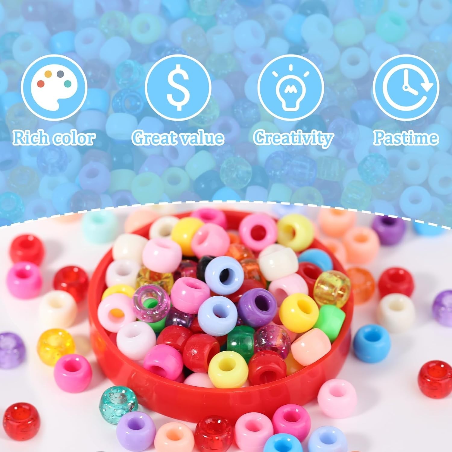 6000 Pcs Pony Beads Bulk, 30 Colors Plastic Bead for Creating Bracelets Craft…