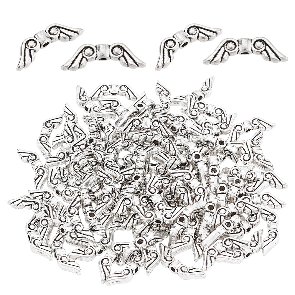 100 Pcs Tibetan Style Angel Wing Spacer Beads Wing Loose Spacer Charm Beads