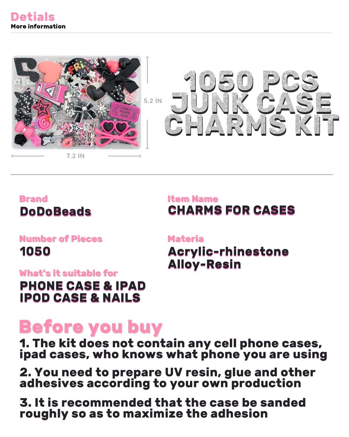 DoDoBeads 1050 Pcs Junk Phone Case Charms Kit, Small to Medium, Multicolor
