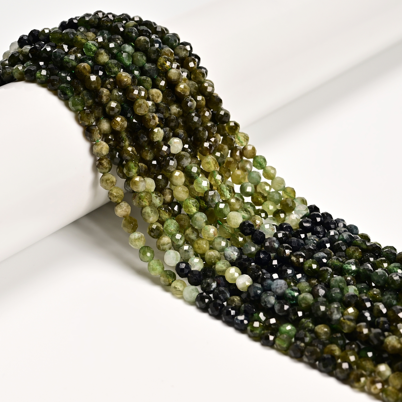 Natural Gradient Green Tourmaline Verdelite Faceted Round Beads 4mm 15.5″ Strand