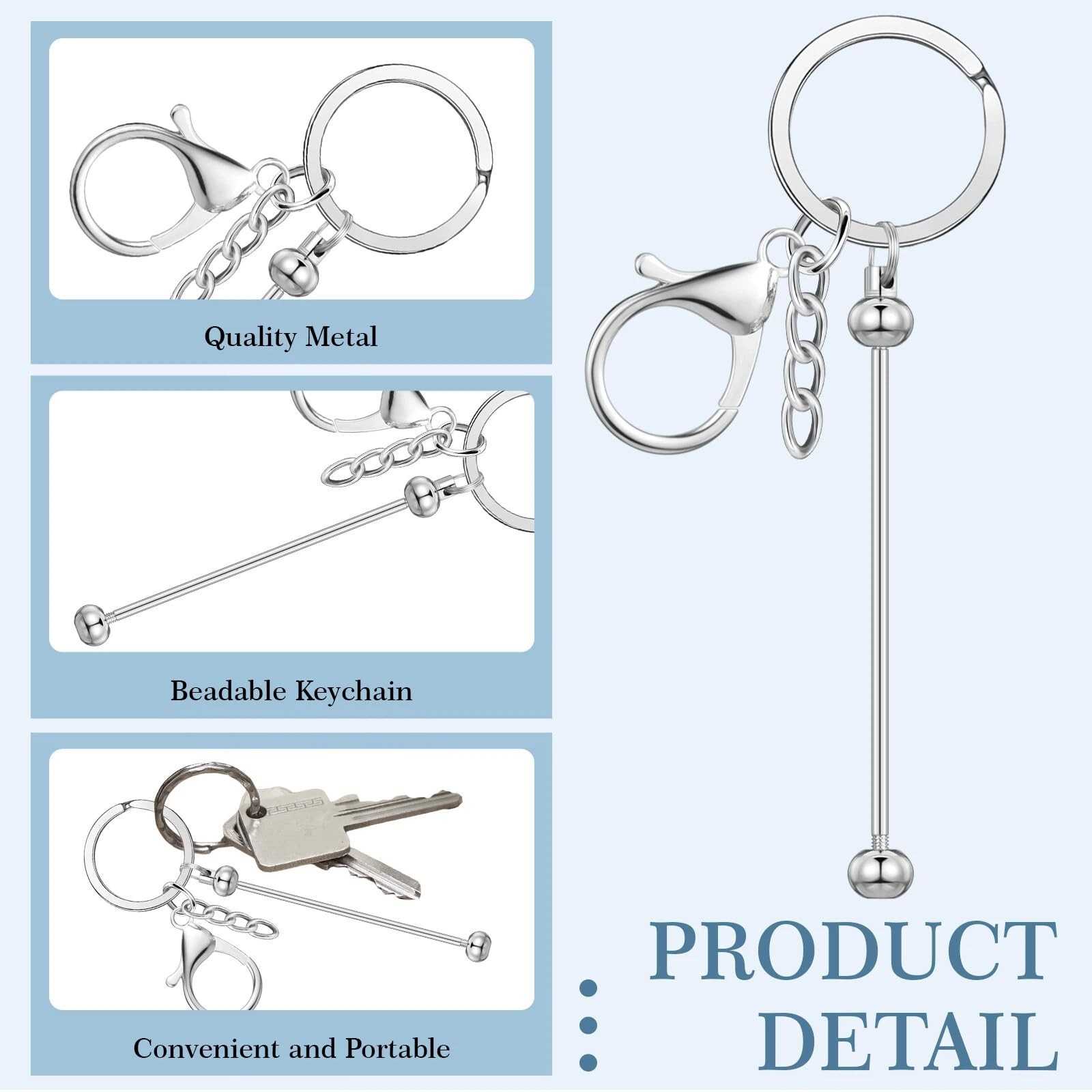 Huwena 6 Pcs Beadable Keychain Bars Blanks as shown in the pictures, Silver