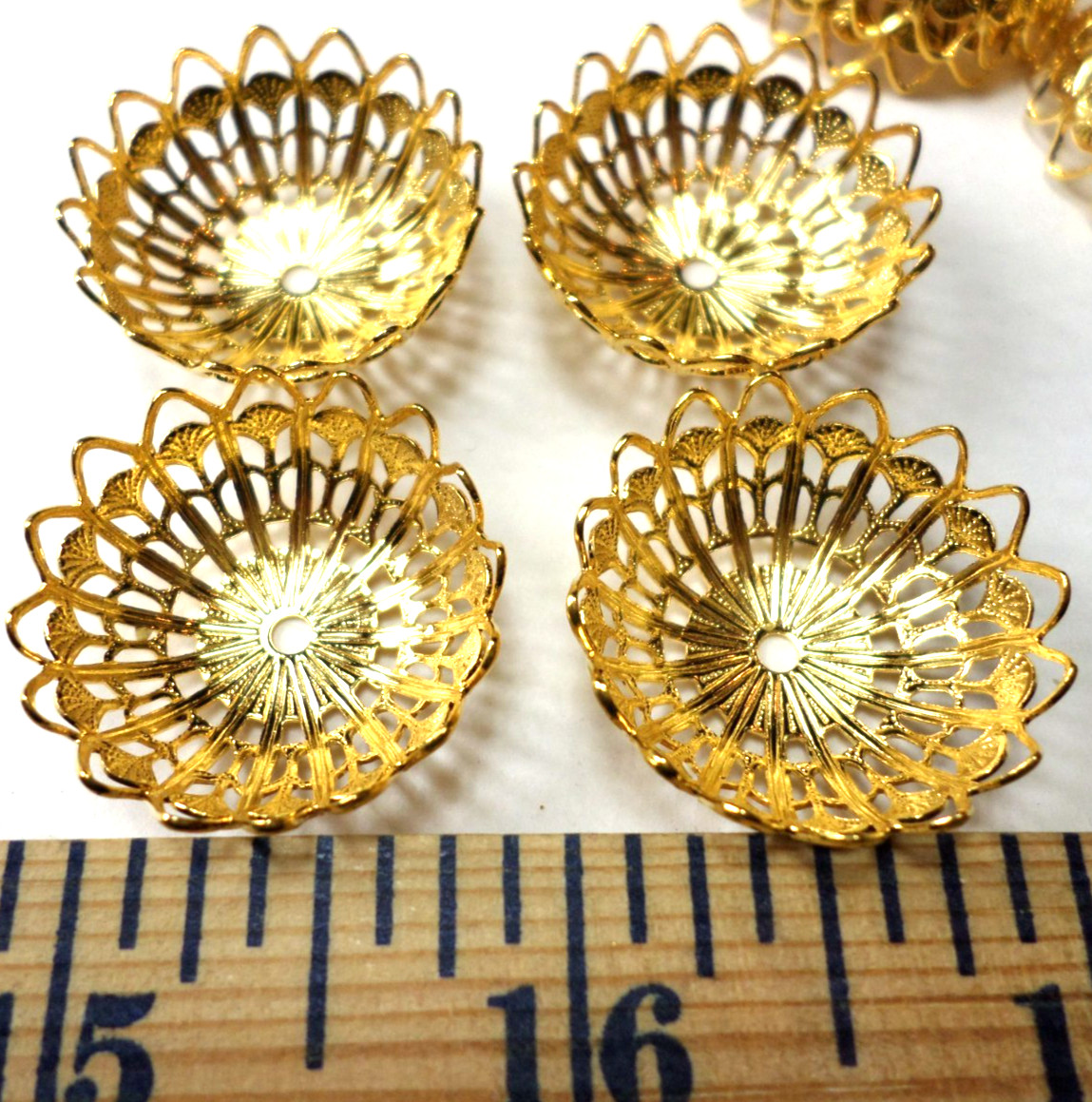 15 Vintage Shiny Gold Art Deco Filigree Round Huge Bell Bead Caps 26x10mm