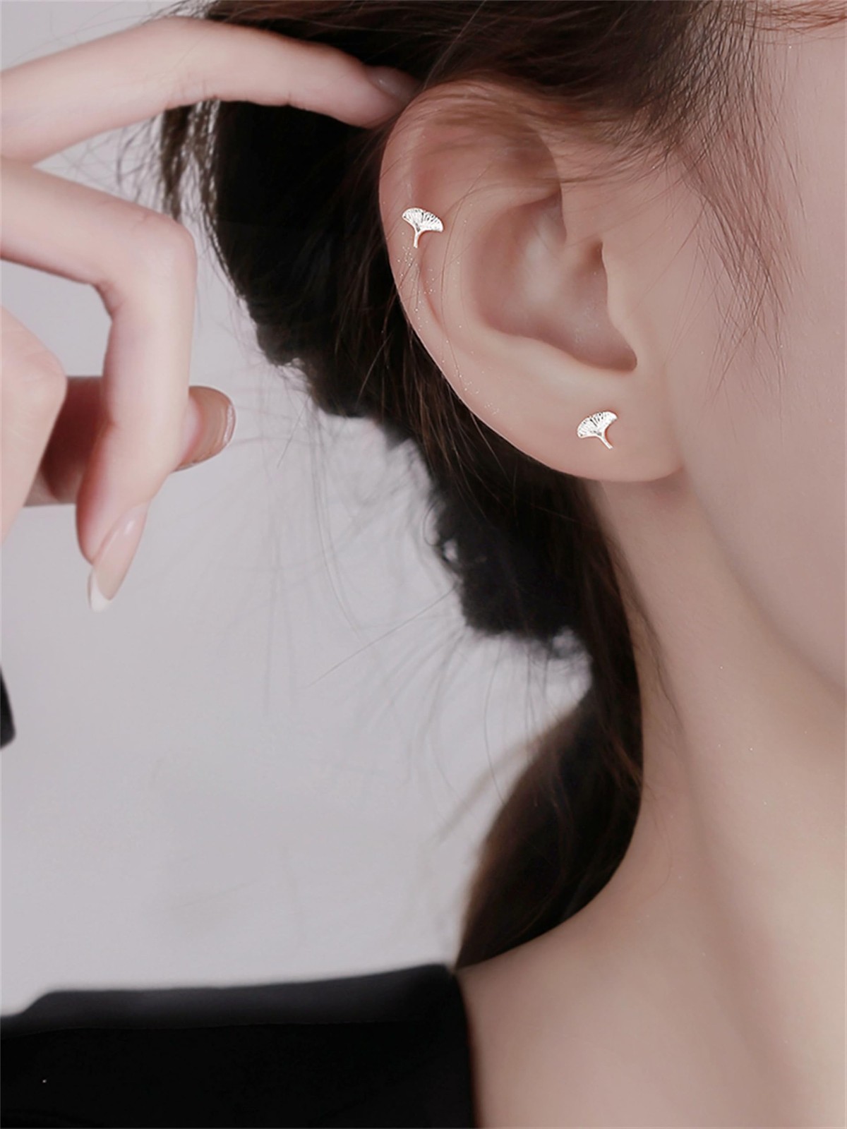 Fine Silver 999 Mini Ginkgo Leaf Stud Earrings