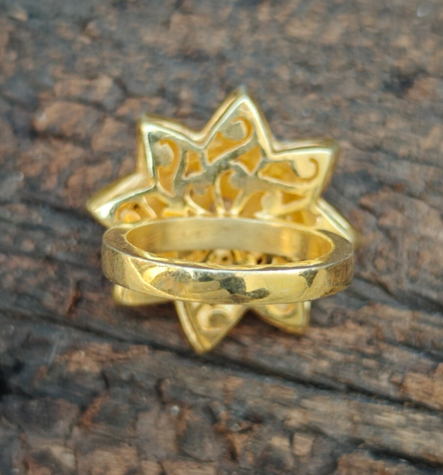 Star Design Rose Cut Polki Diamond Statement Handmade 925 Sterling Silver Ring