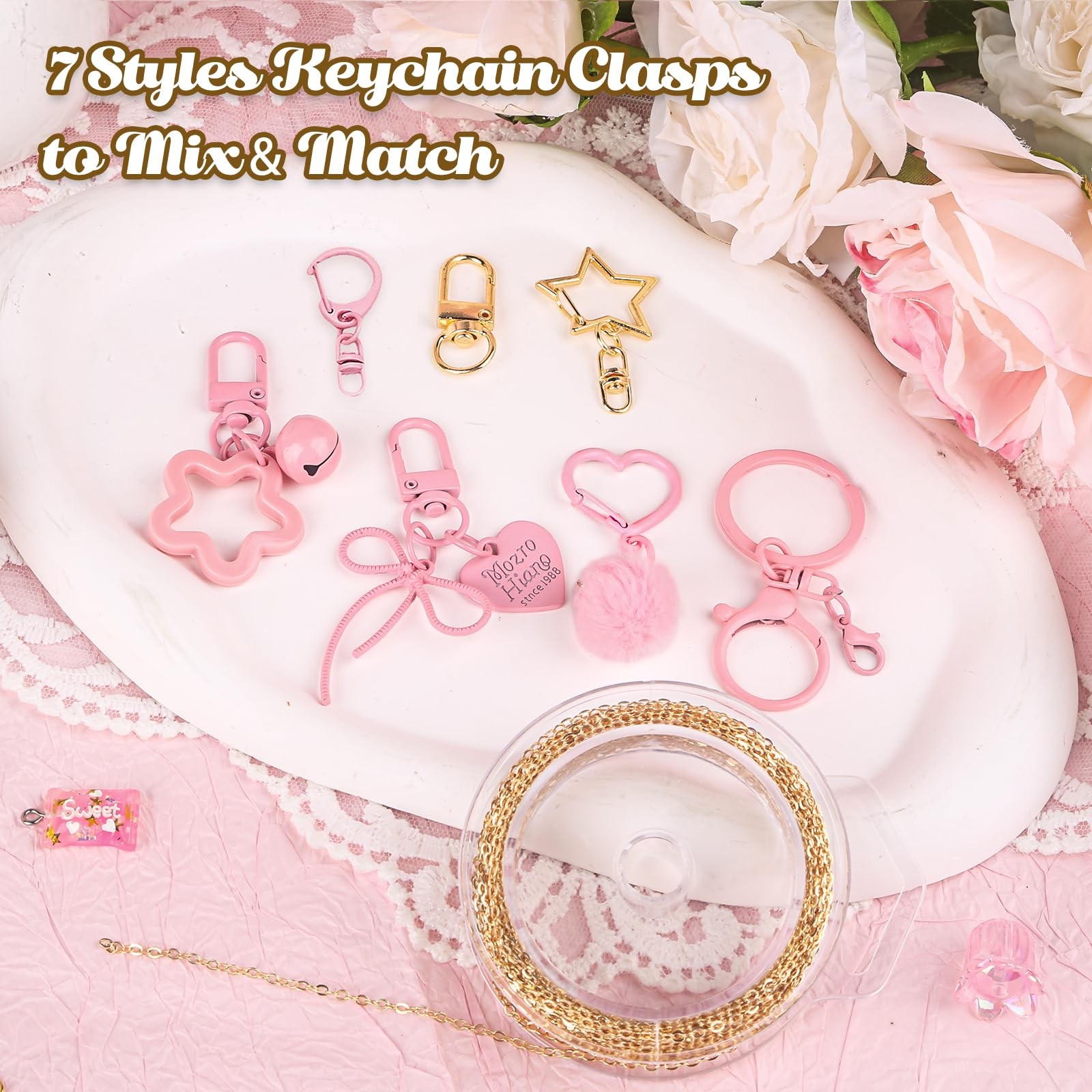 249 Pcs Keychain Making Kit â€” Includes 15 Keychain Clips, 16.4 Feet Chains, 1
