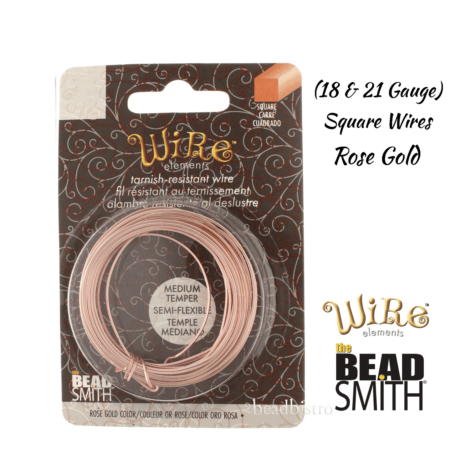 Wire Elements SQUARE Rose Gold Wire by Beadsmith (18 & 21 Gauge)