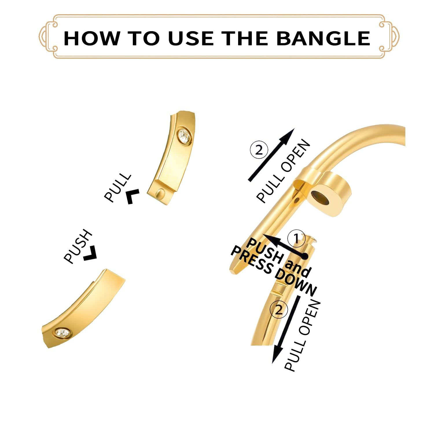 18K Gold Plated Love Nail Bangle Bracelet Set Stackable Dupes Stainless Steel Ba