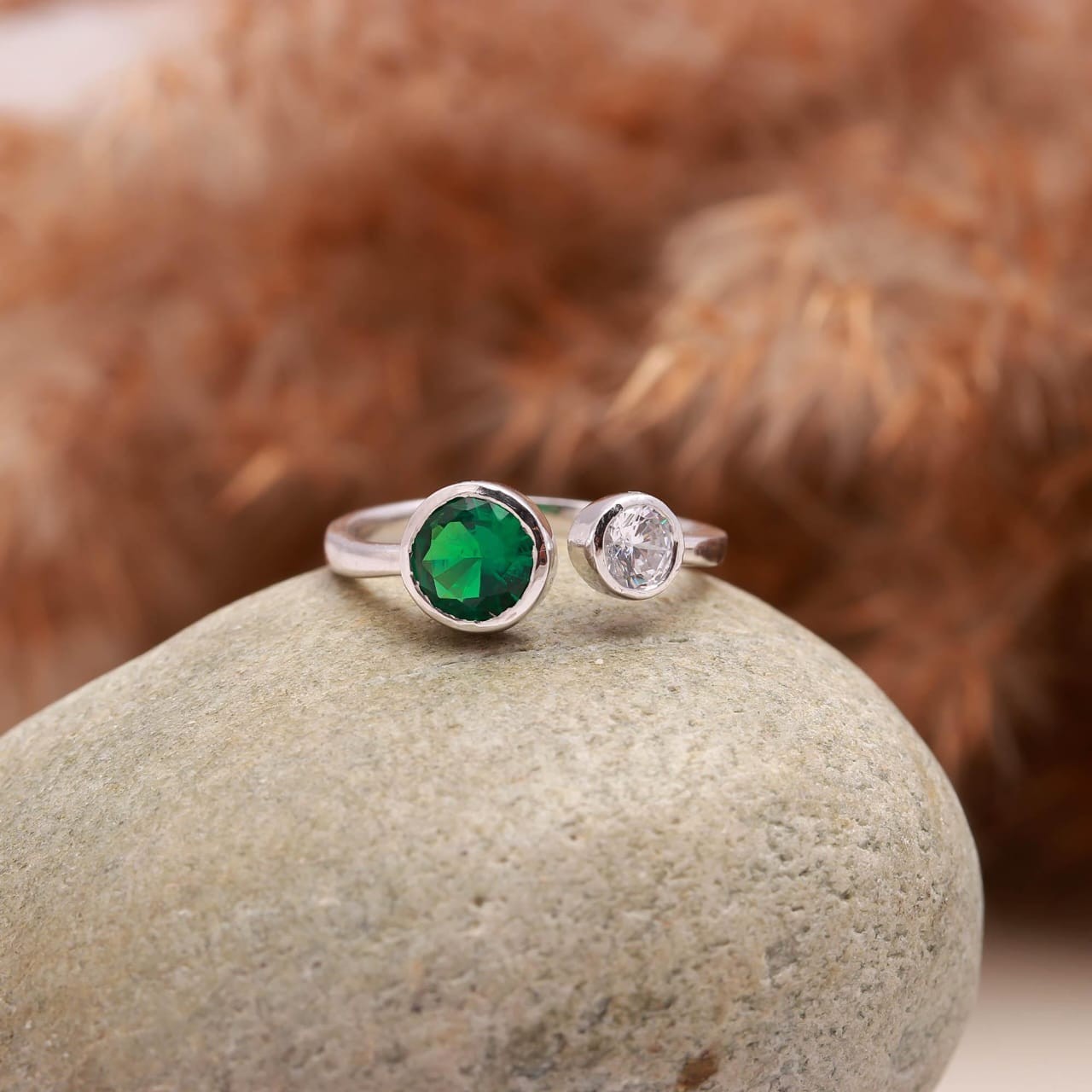 Toi Et Moi Emerald Moissanite Ring 925 Sterling Silver | Two Stone Ring for her