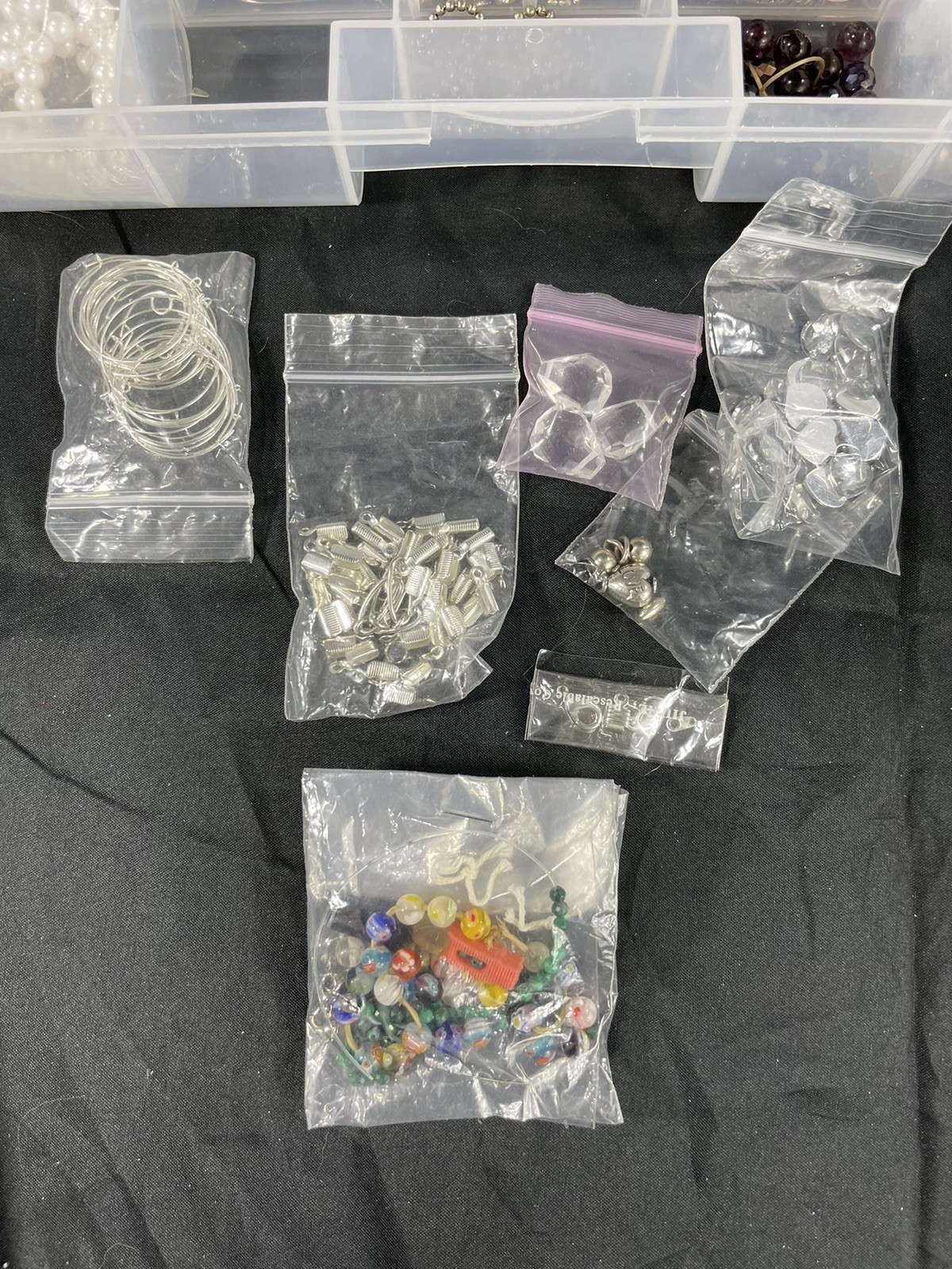 Assorted Lot Of Jewelry Making Supplies Plastic Tote Included New and Used