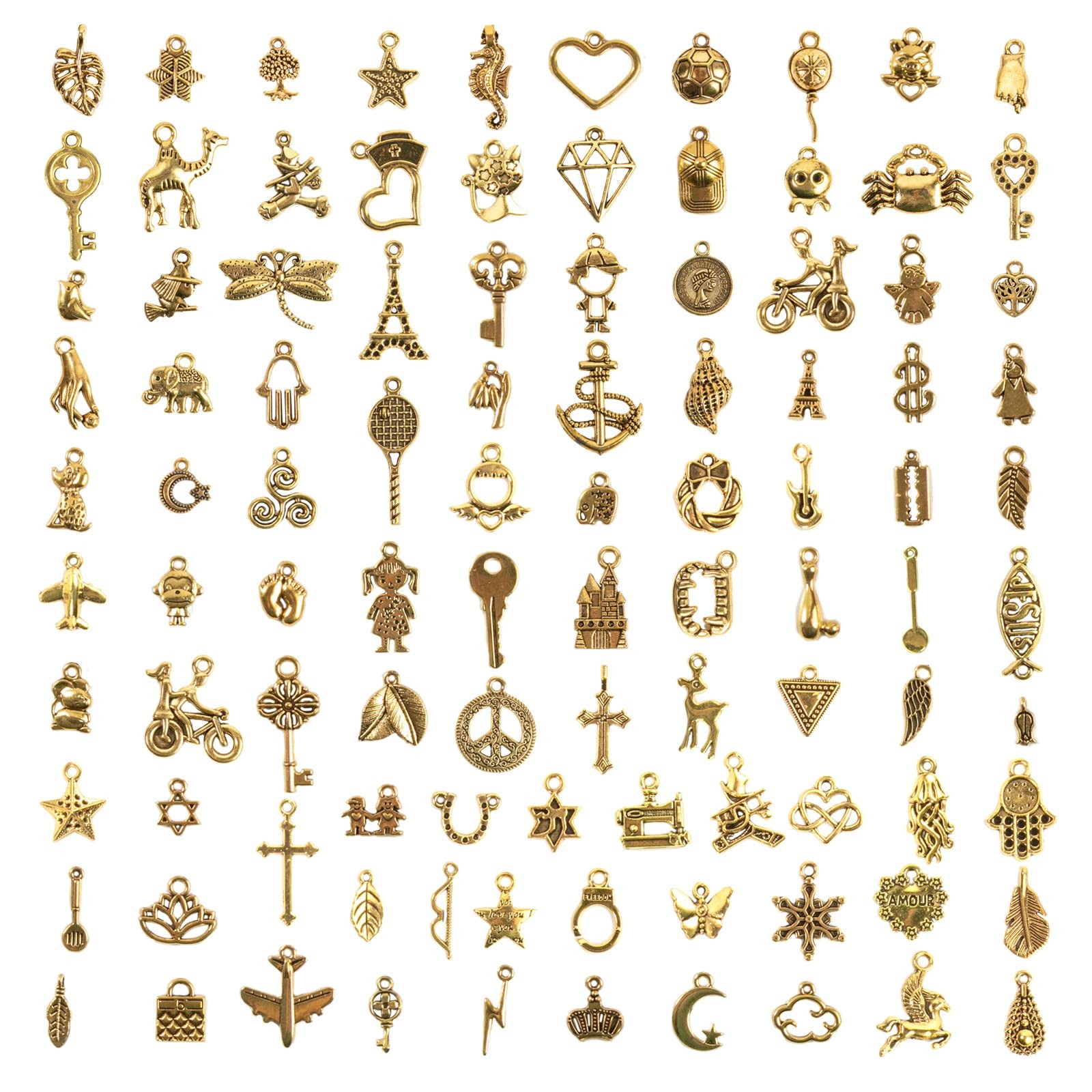 CHuangQi 100pcs Bulk Lots Jewelry Making Charms, Mixed Smooth Metal Gold_100
