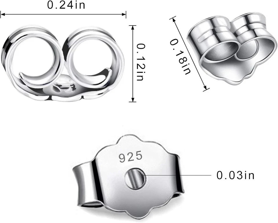 30Pcs/15 Pairs 925 Sterling Silver Earring Backs Replacement Secure Ear Locking