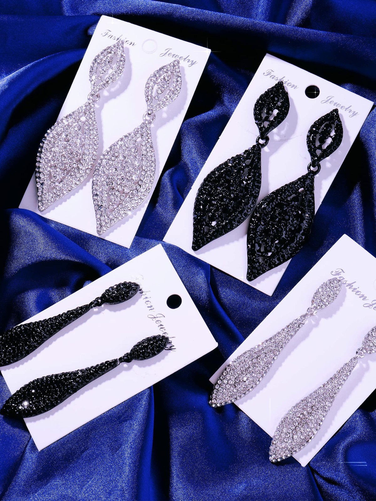 Black Rhinestone Earrings Statement Wedding Earrings for Brides Shinny Crystal D