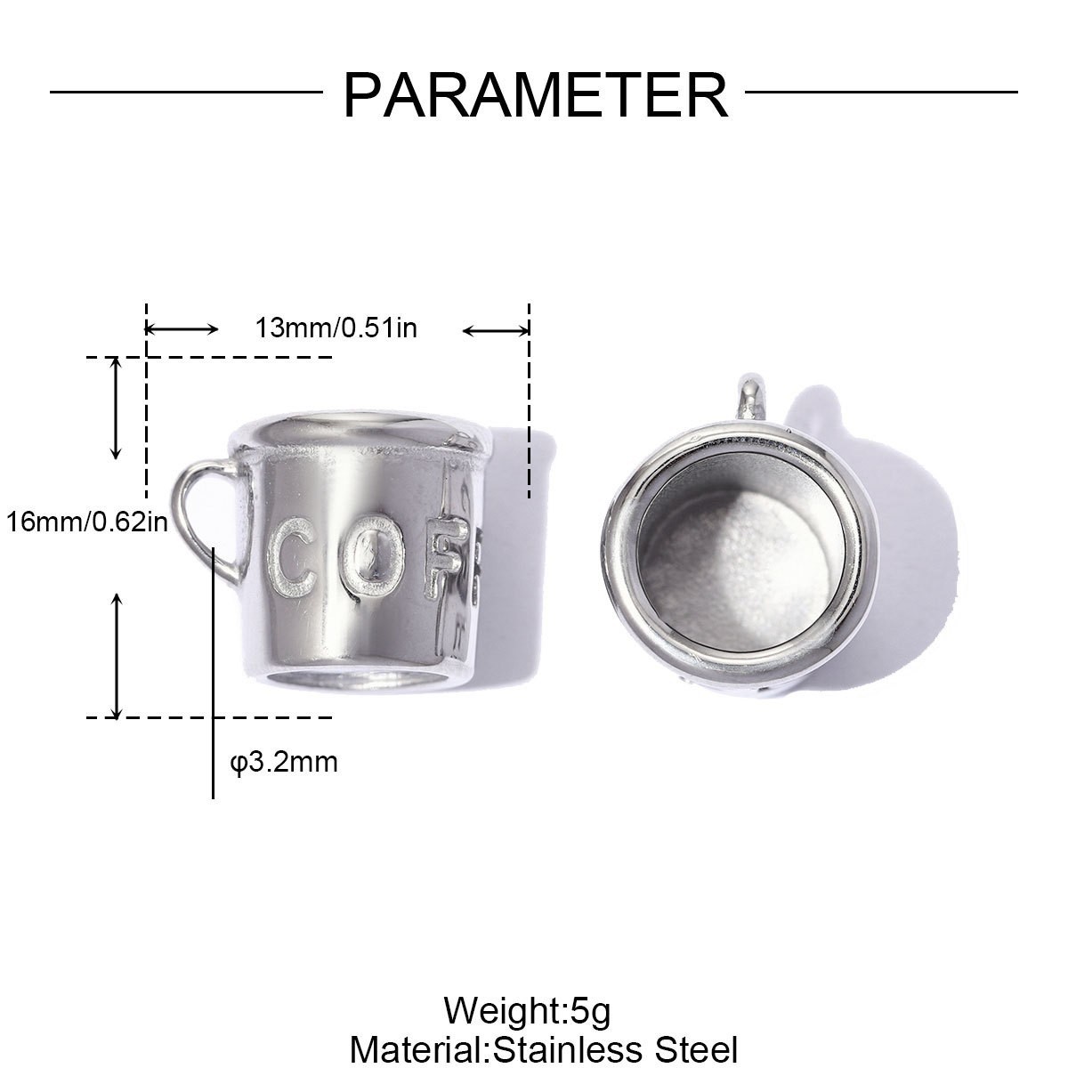1PC Waterproof 18K Gold Stainless Steel 3D Coffee Cup Charm Pendant GQZ537