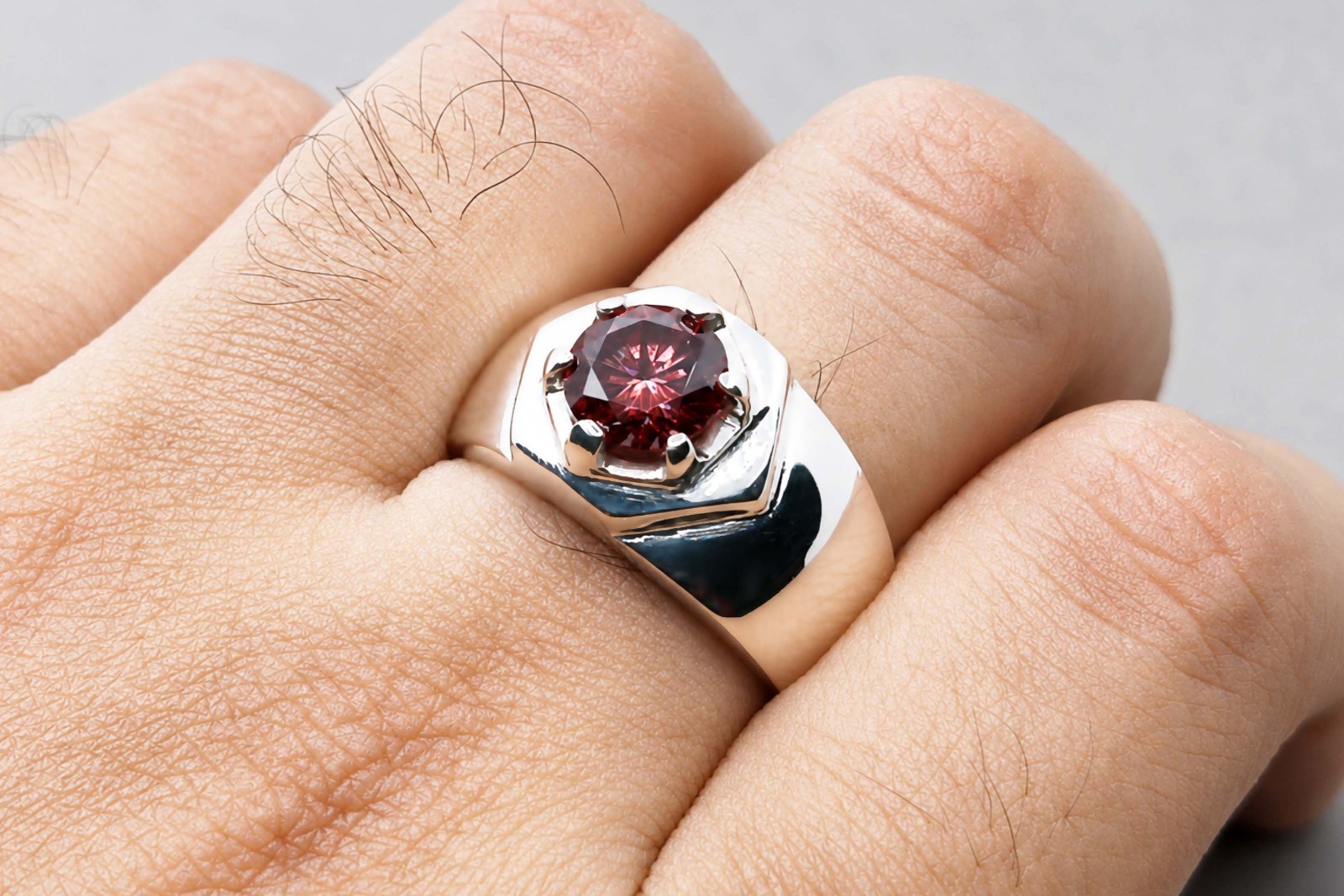 2 Carat Diamond Cut Red Fire Moissanite Sterling Silver 925 Handmade Star Ring