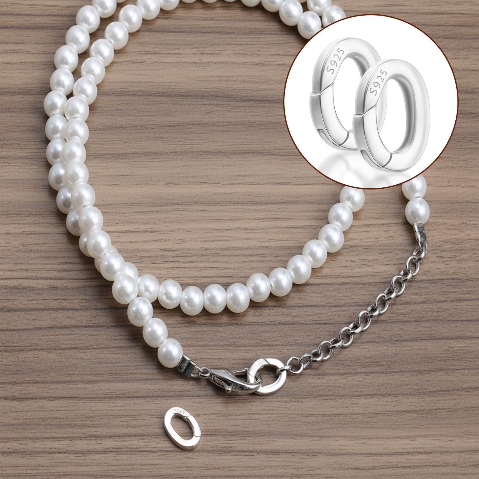 2Pcs S925 Spring Necklace Bracelet Clasps and Closures, Oval Sterling Silver Spr