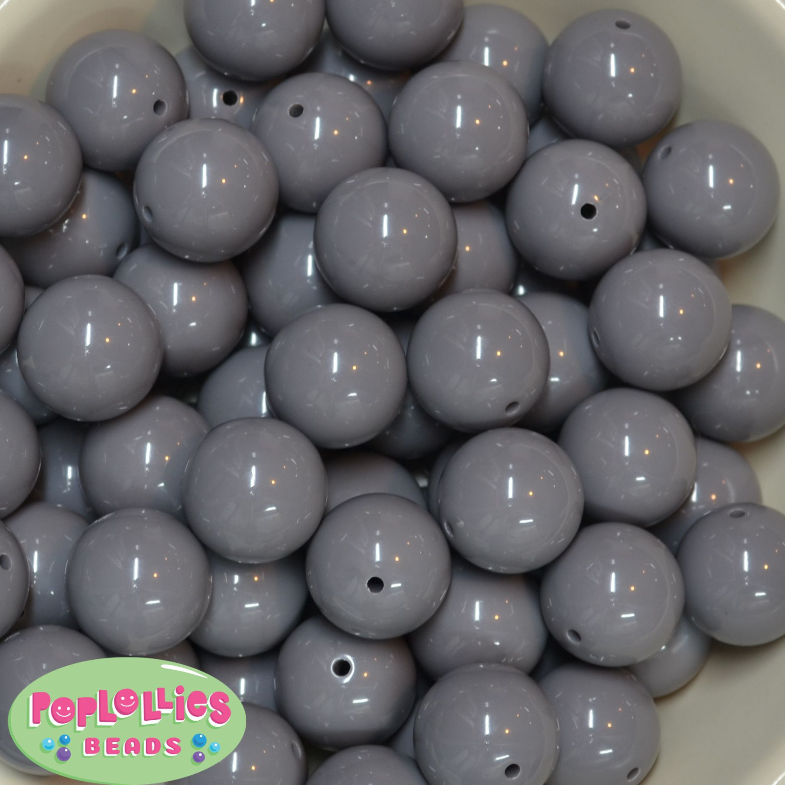 20mm Gray Acrylic Solid Bubblegum Beads Lot 20 pc. Chunky Gumball