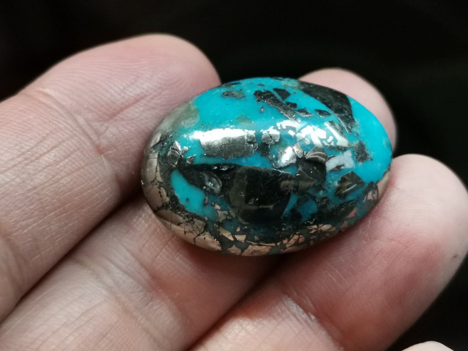 Turquoise & Pyrite Cabochon, Oval Shape, Stabilized Natural Turquoise, 100 Carat