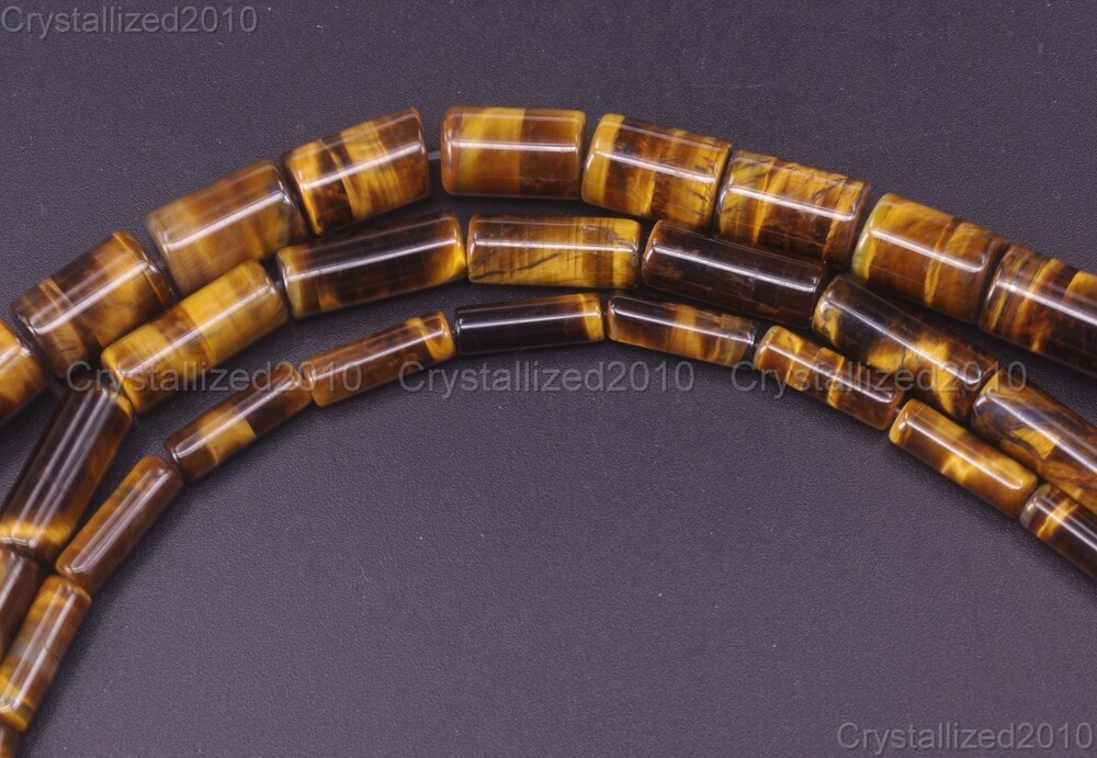 Natural Gemstone Tiger’s Eye Tube Spacer Beads 4mm 6mm 8mm 10mm 12mm 16mm 15.5″