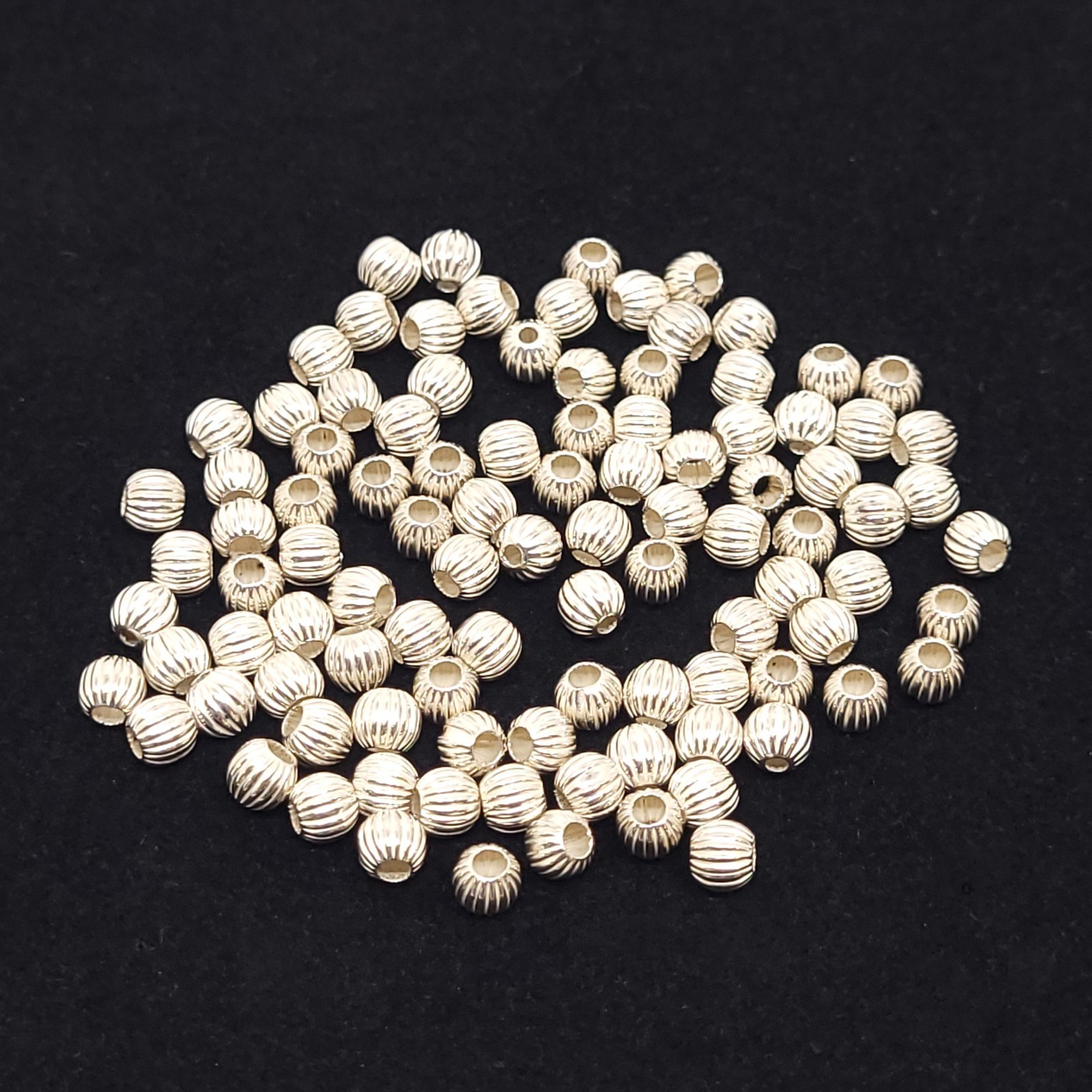 Sterling Silver Corrugated Round Beads (0.925) – 4mm 5mm 6mm, 10 pcs or 100 pcs
