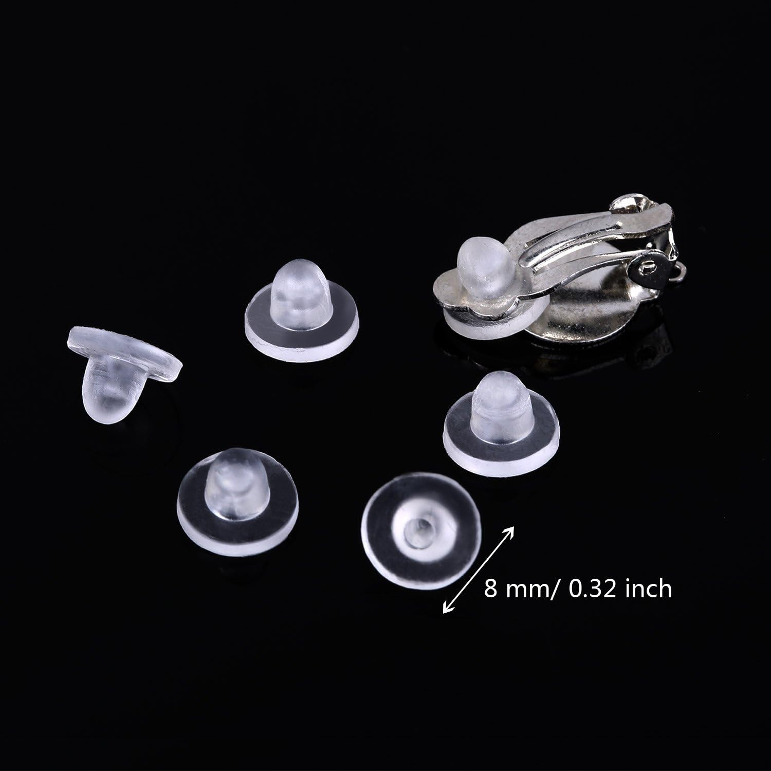 100 Pieces Silicone Earring Pads Cushions, 4 Sizes for Clip-On Earrings, Clear