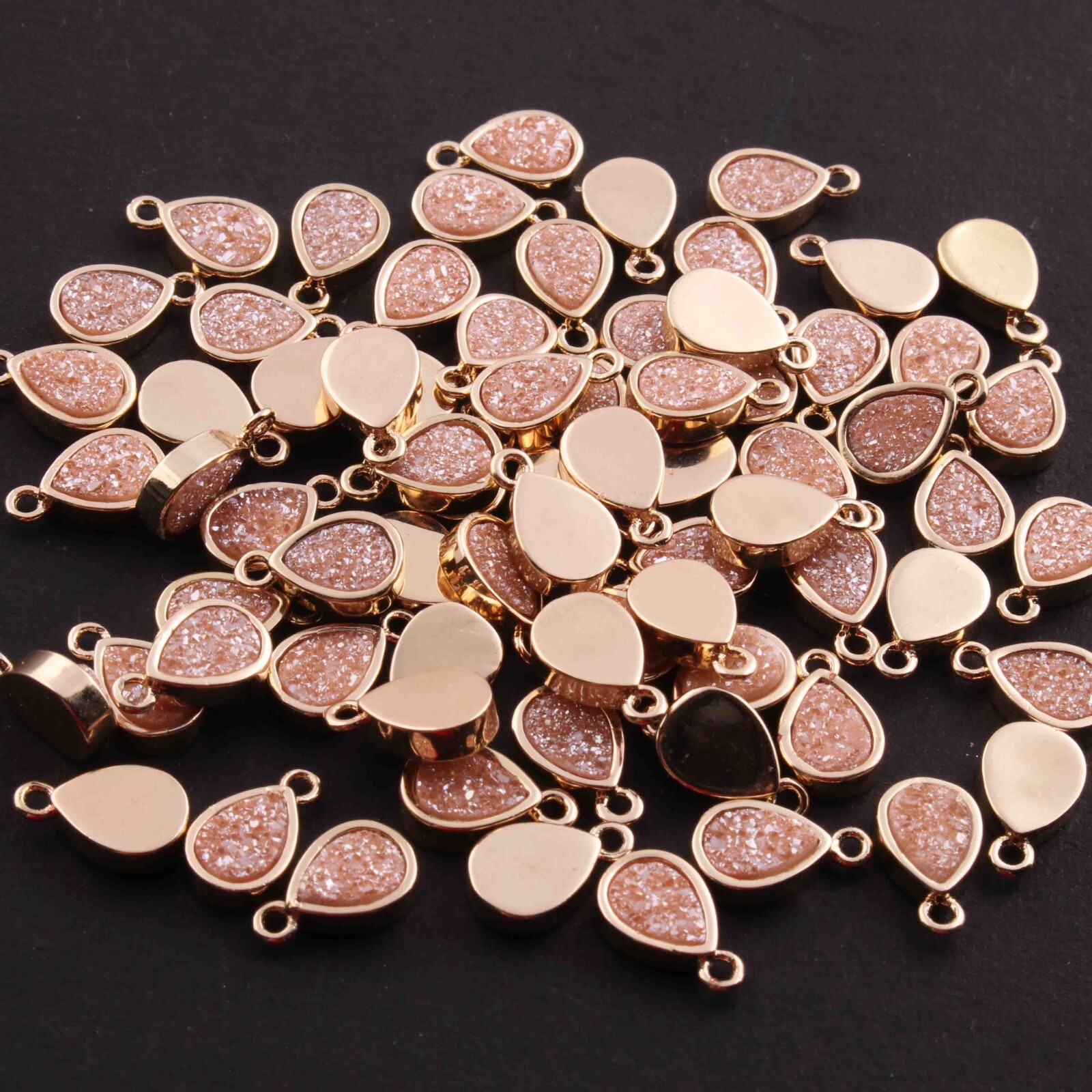 20 Pcs Mystic Orange Druzy Pear Drop Pendant, 24k Gold Plated, Titanium Pendant