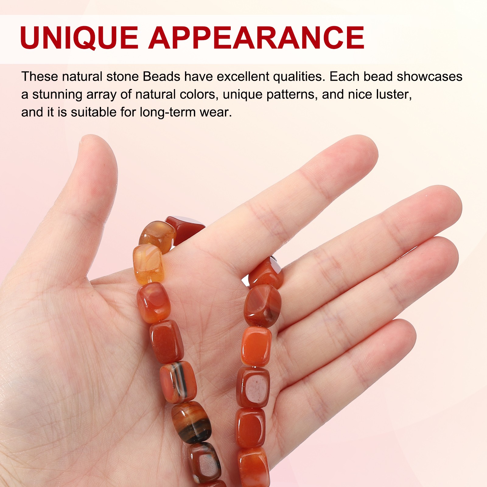 Natural Stone Gemstone Beads 15″ 12x8mm Cuboid Spacer Bead, Reddish Orange