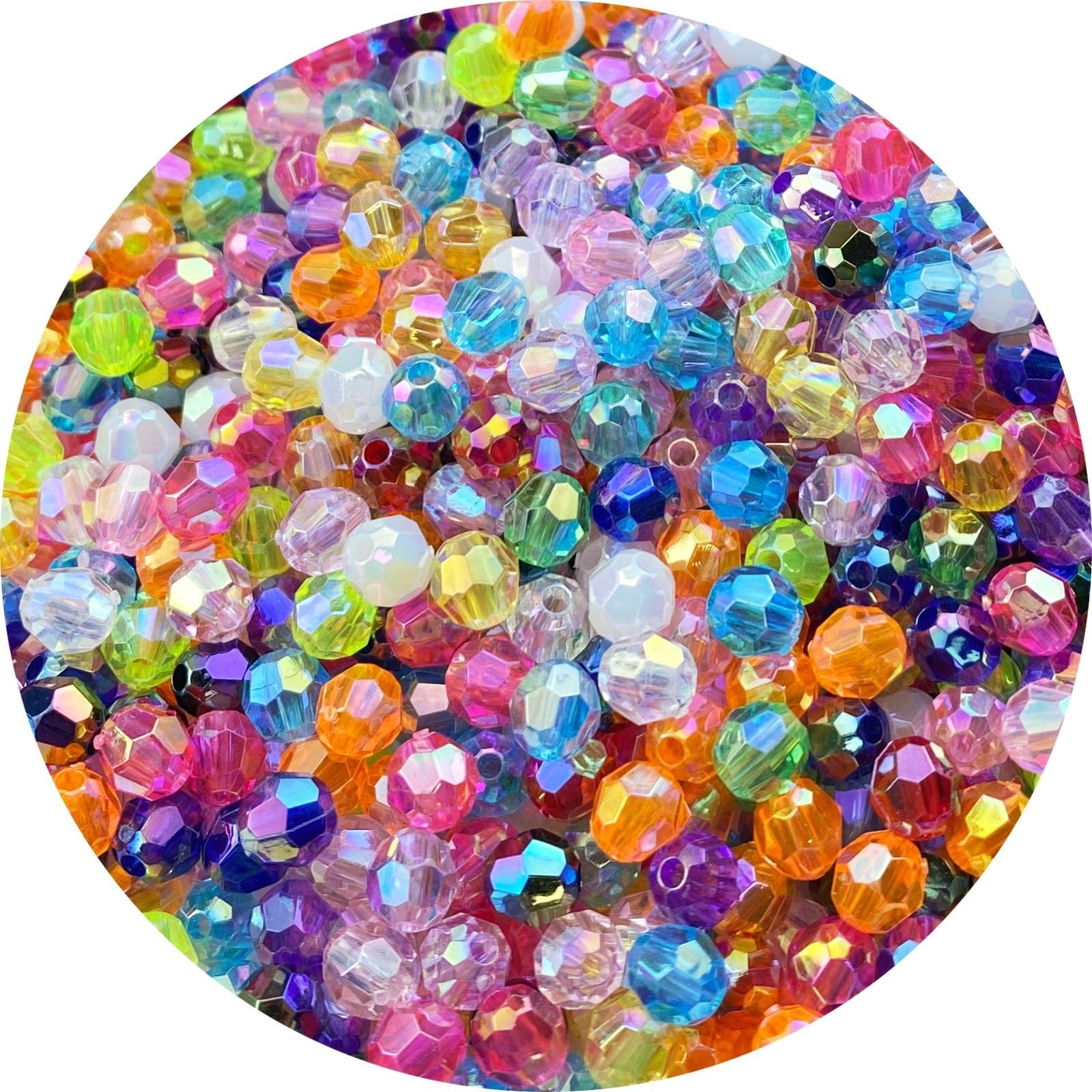 200 PCS 10mm Acrylic Faceted Spacer Beads AB Color Glossy Round Loose Beads f…