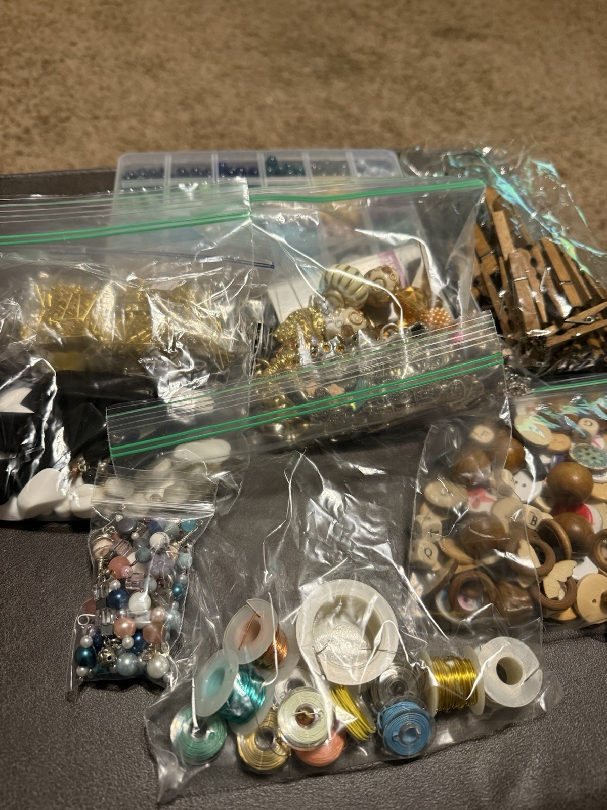 Craft Mix Lot Wire Fasteners Beads Buttons Pendants Charms