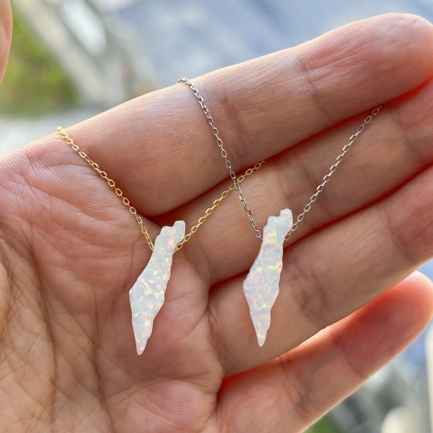 1pc Neck chain Israel Map high Quality White and Light Blue Synthetic Opal