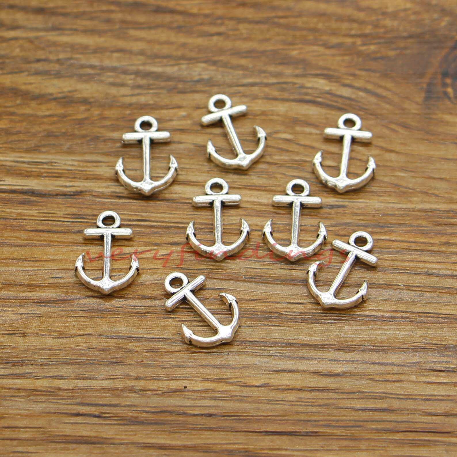 50 Anchor Charms Nautical Ship Sailing Bulk Charms Antique Silver Tone 11x15mm