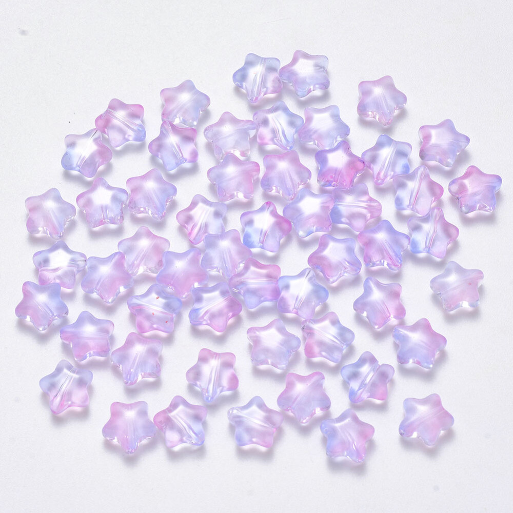 10 Glass Star Beads Purple Blue Ombre Celestial Jewelry Supplies 8mm