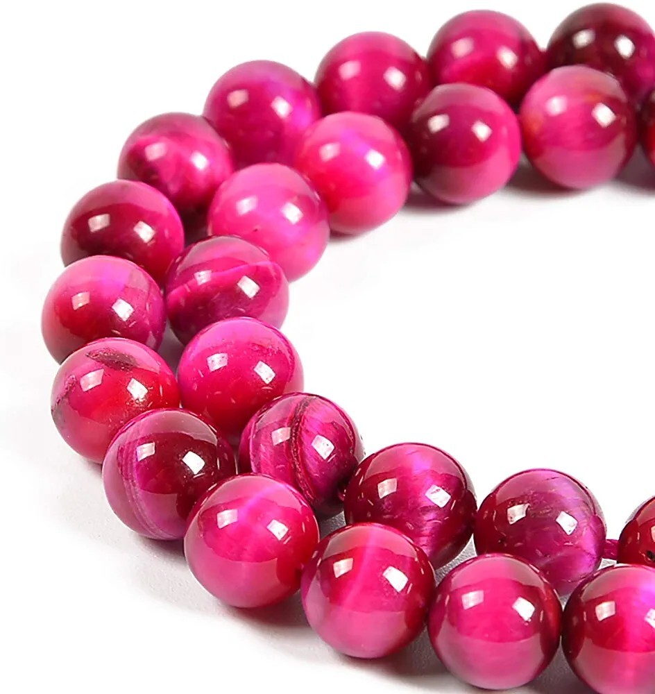 10 Tiger’s Eye Gemstone Beads 6mm Natural Jewelry Making Supplies Magenta Pink