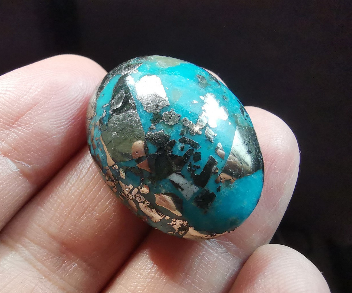 Turquoise & Pyrite Cabochon, Oval Shape, Stabilized Natural Turquoise, 100 Carat