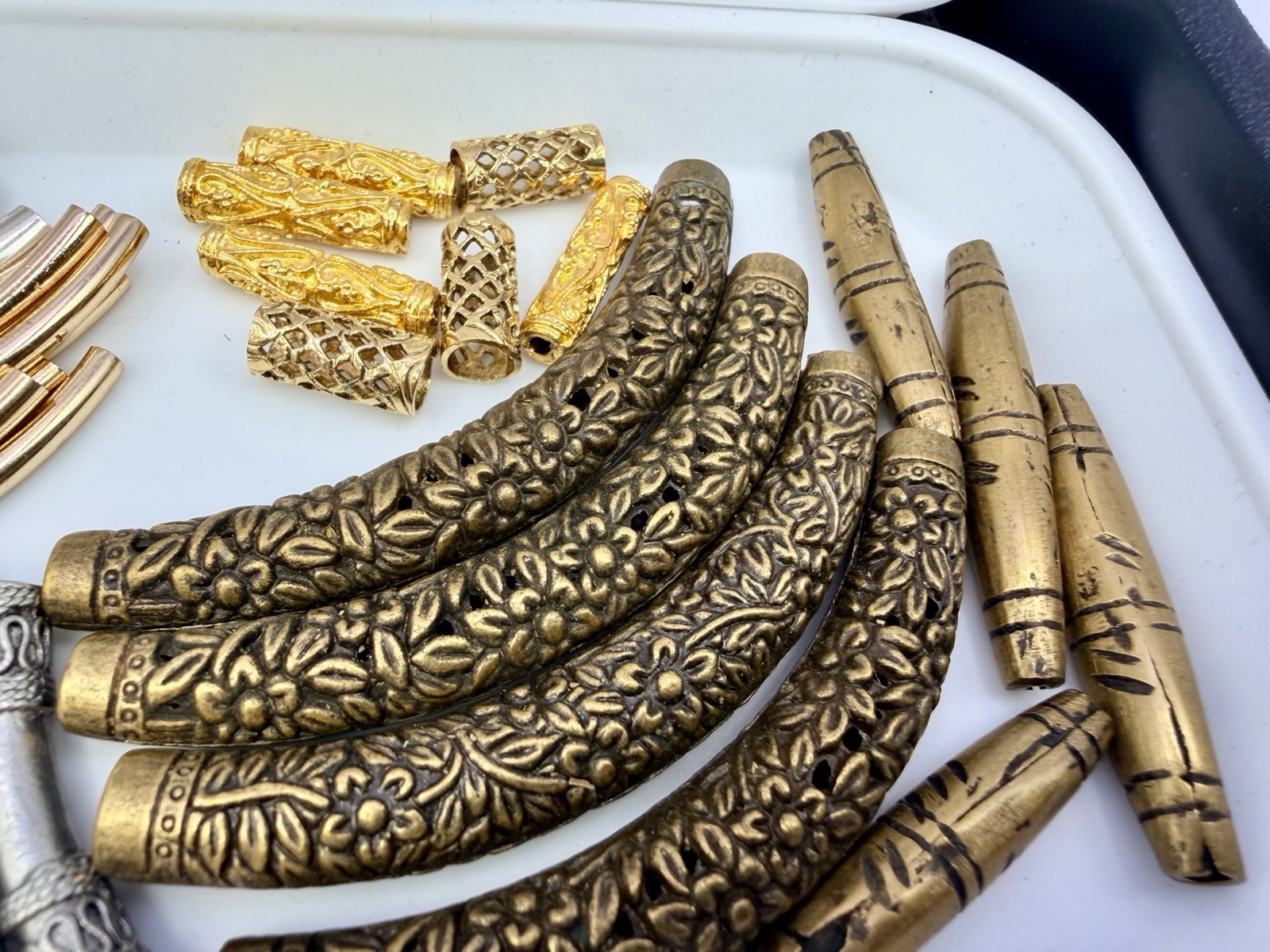 10 Oz Metal Tube Beads Gold Silver Bronze Spacers Curved Jewelry Bulk Findings