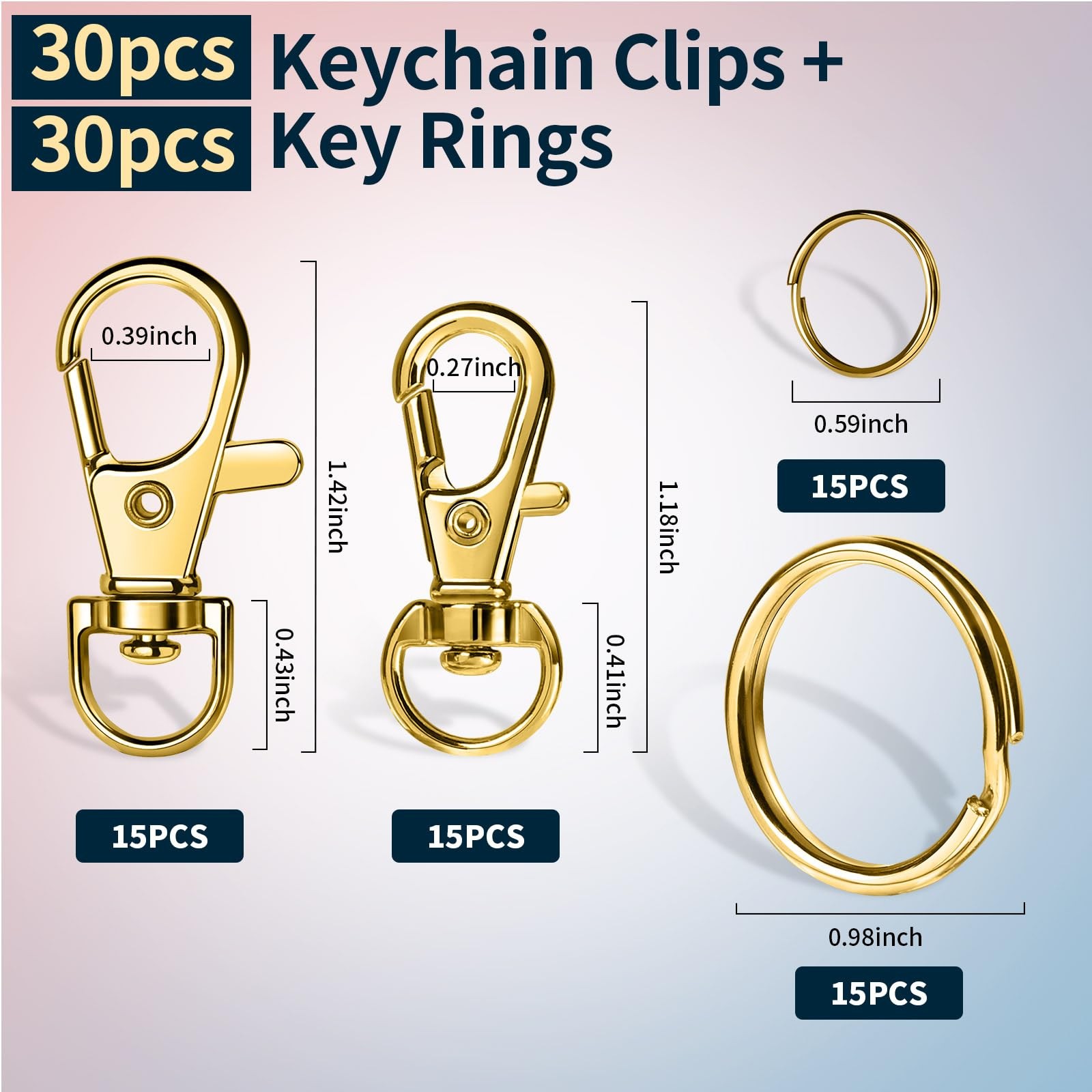 LEOBRO 60 PCS Swivel Snap Hooks and Key Rings, Keychain Multiple Sizes, Gold