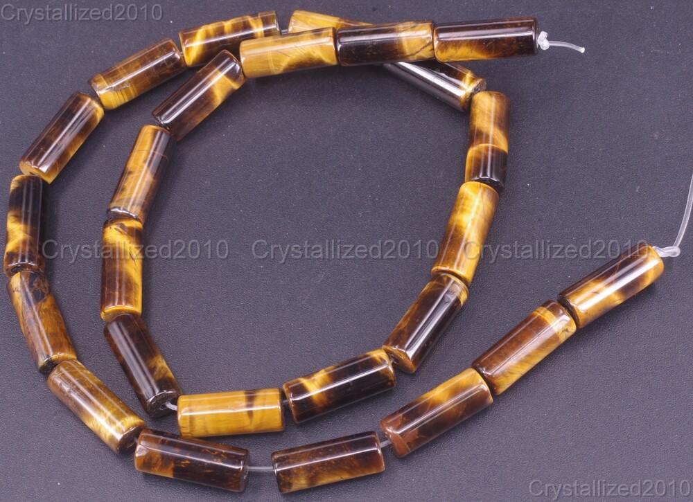 Natural Gemstone Tiger’s Eye Tube Spacer Beads 4mm 6mm 8mm 10mm 12mm 16mm 15.5″