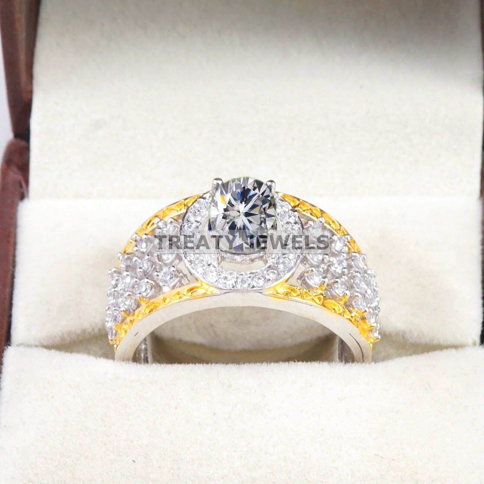 Moissanite Oval Cut Gemstone With Solid 14K White Gold Ring For Men’s #B307 #