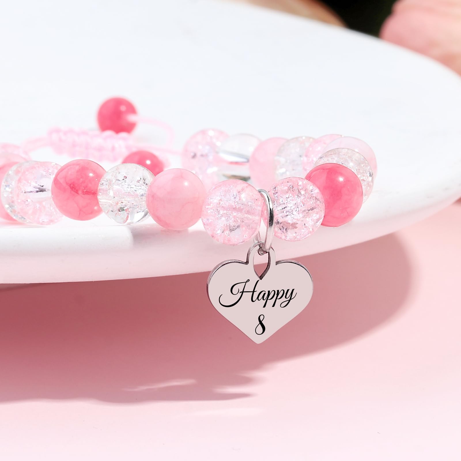 Birthday Bracelets Gifts for 1 2 3 4 5 6 7 8 Year Old Girls, Pink and white crys
