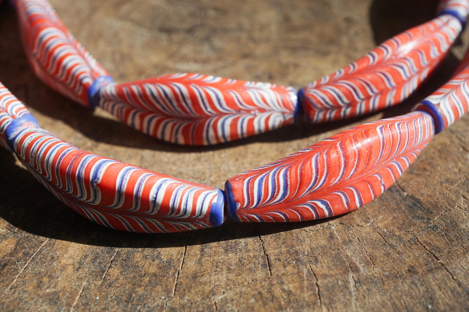 Artisan Made Java Glass Beads: Large Painted Feather Design(16x46mm), 2924C518
