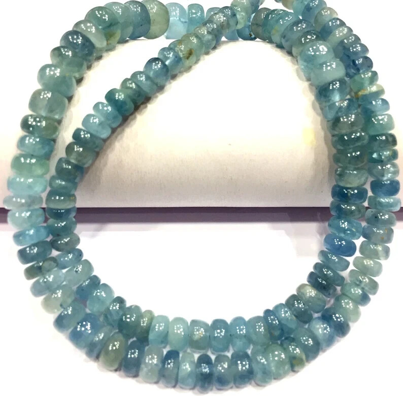 TOP QUALITY~Natural Rare Moss Aquamarine Smooth Beads Rondelle Strand Beads.