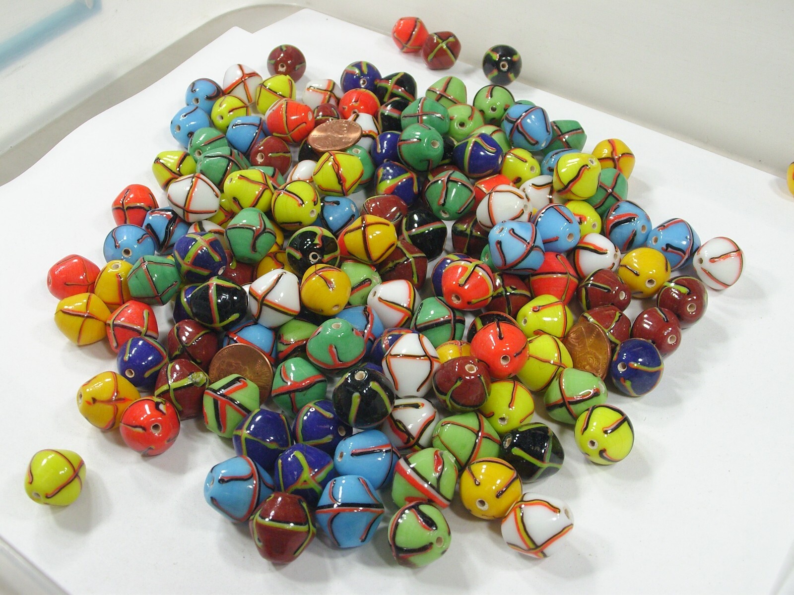 2 Pounds (16mm) India Handmade Multicolor Bicone Cross Glass Beads Bulk (PRT-6)⭐