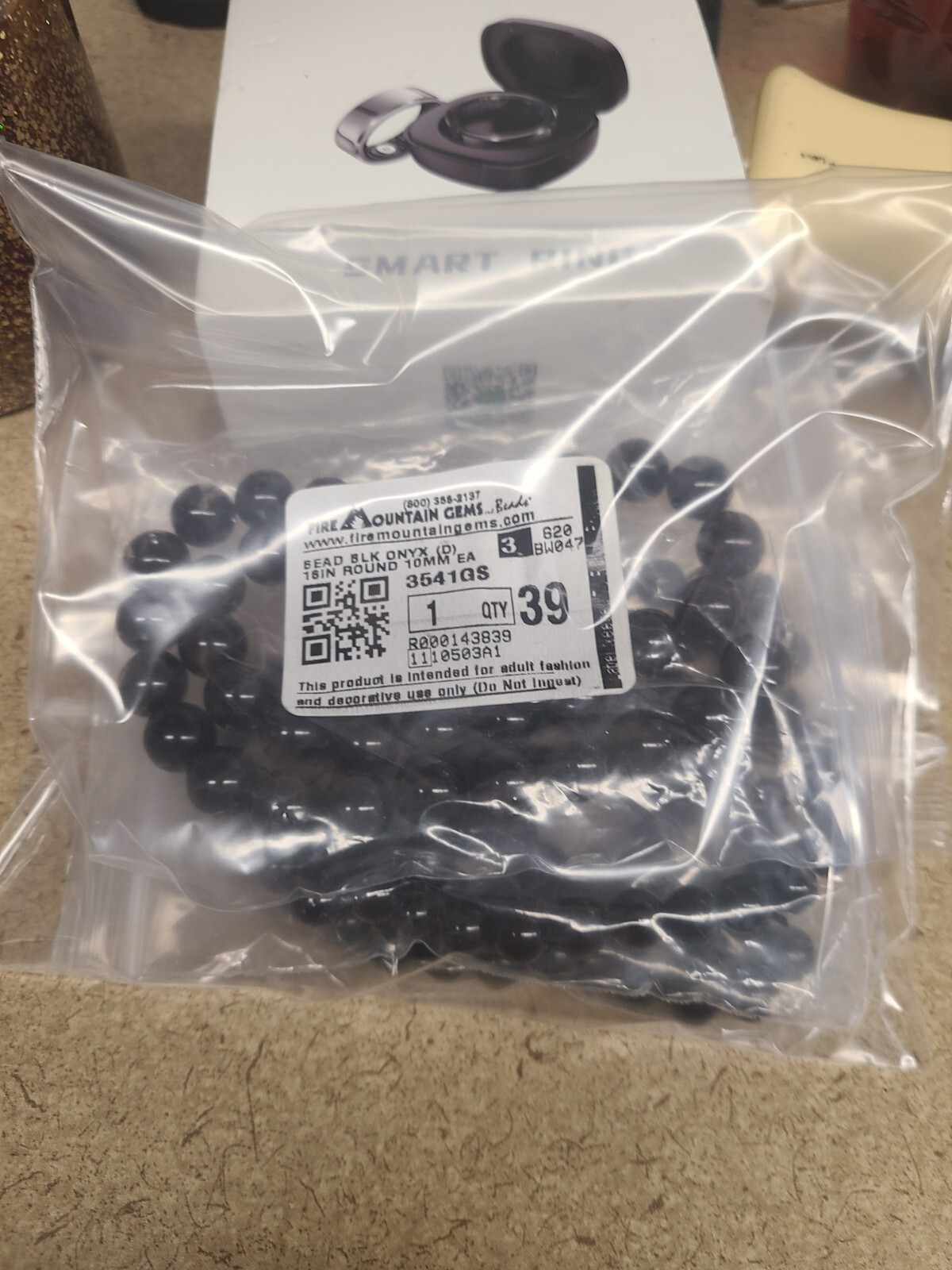 Lot of 3 Fire Mountain Gems Black onyx round bead A- grade, 15.5-16 inch 10mm
