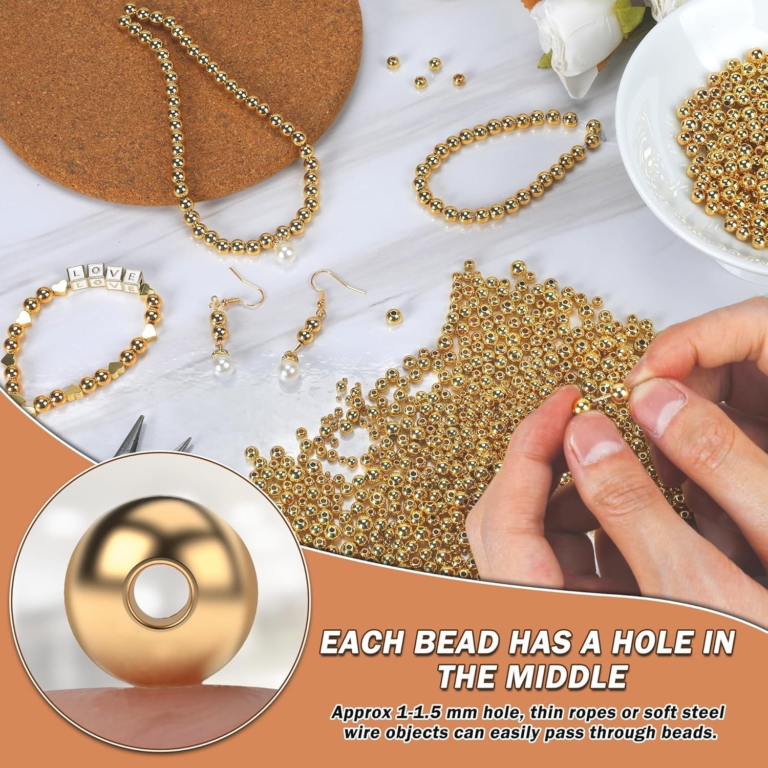 14K (600pcs 2mm) Gold Filled Beads for Jewelry Making Small Smooth