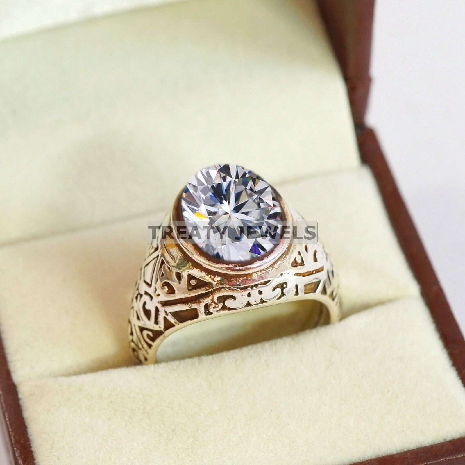 Moissanite Oval Cut Gemstone With Solid 14K White Gold Ring For Men’s #B275 #