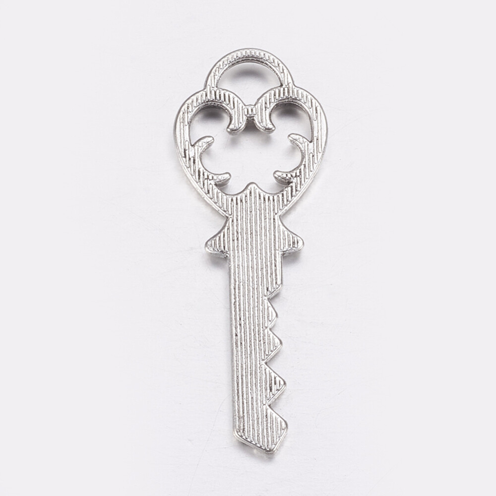 2 Heart Key Pendants Key Charms Antiqued Silver Skeleton Keys Steampunk Keys